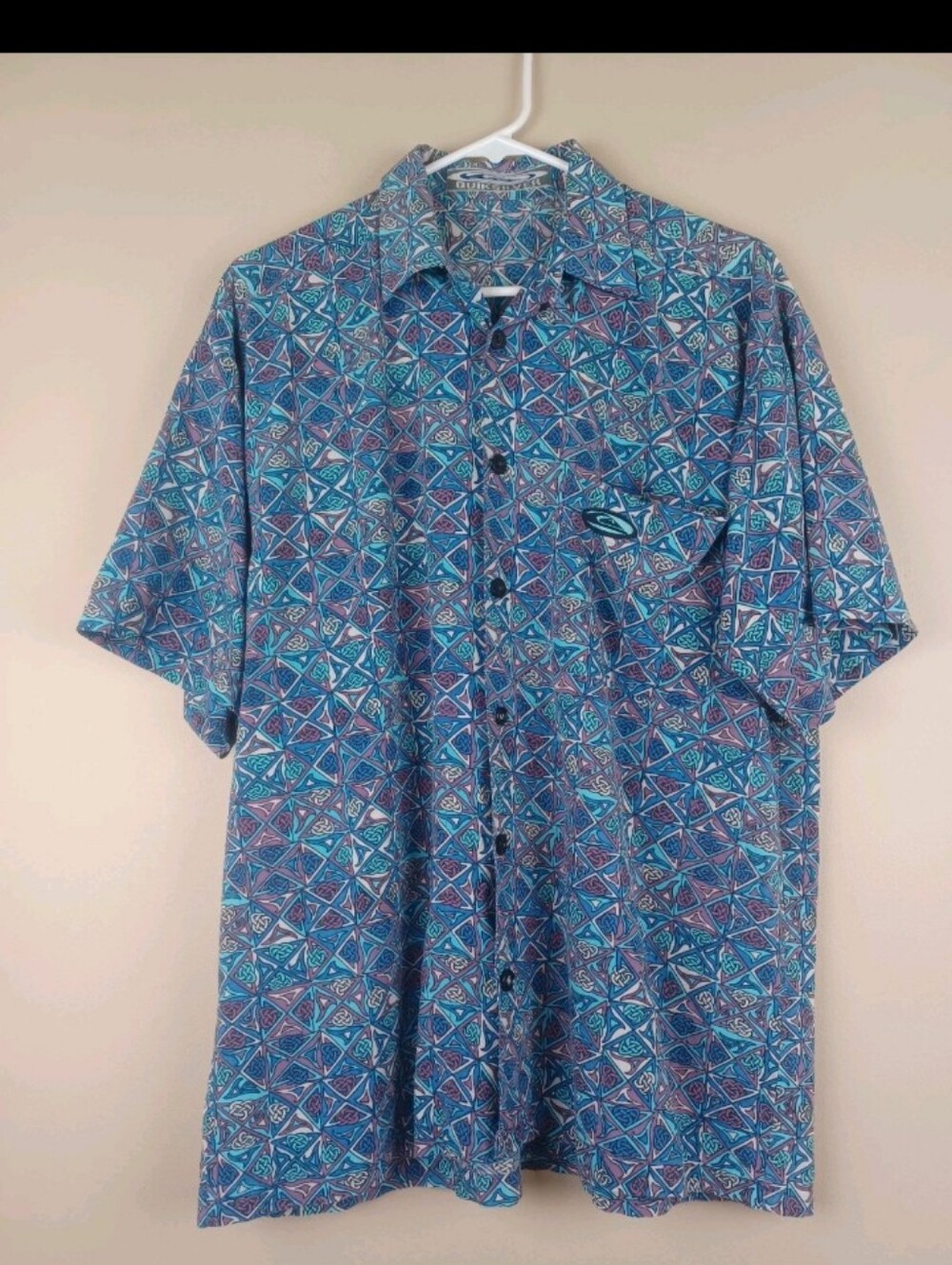 Rare Vintage Quiksilver Surf Hawaiian Abstract Geometric Rayon Shirt Medium